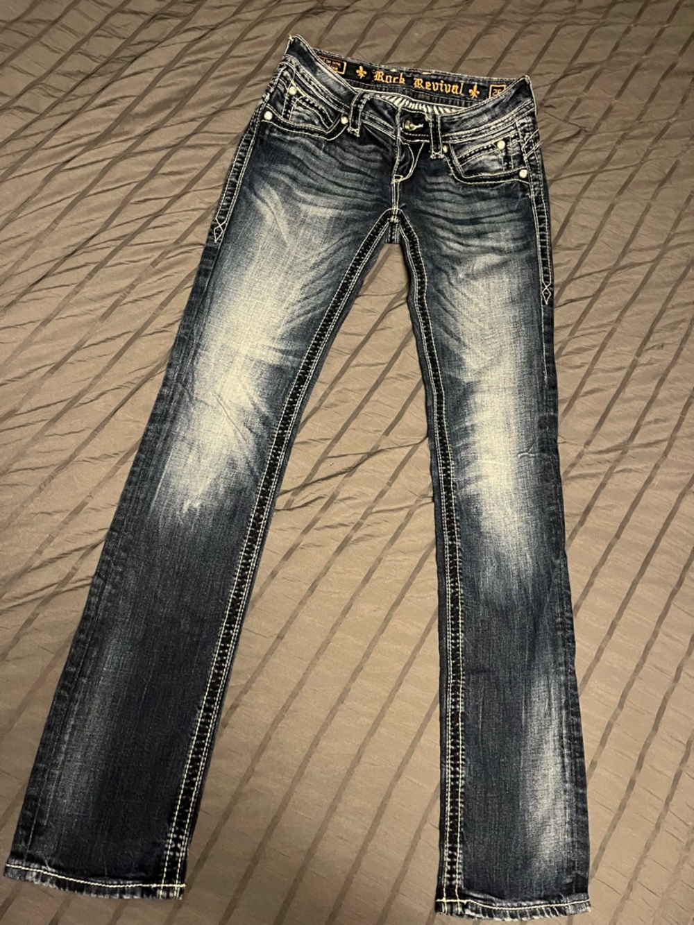 Rock Revival Women’s Distressed Dark Blue Skinny Jeans